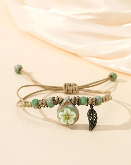 ❽❣️Pulsera con diseño flor & de hoja