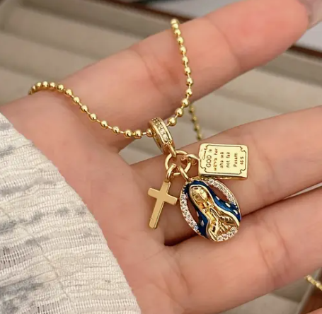 T❹❺🦋Conjunto de collar y pulsera de cruz de fe elegante