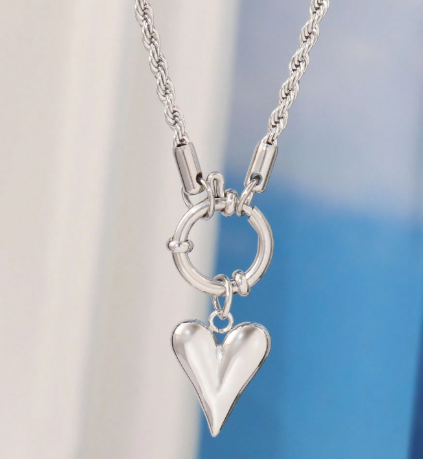 ❷❺🌷1 pieza Collar con colgante de corazón de acero inoxidable de moda para mujer, collar con cadena retorcida