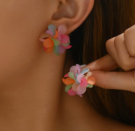 T❹❻🌹Pendientes colgantes florales de corazón boho-chic de colores