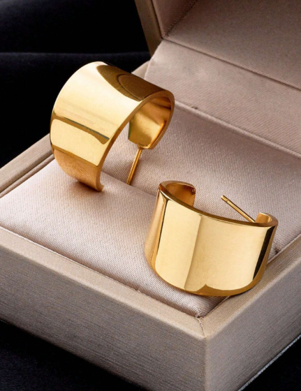 ❹❽🌻1 par de aretes de acero inoxidable en forma de C brillante minimalista