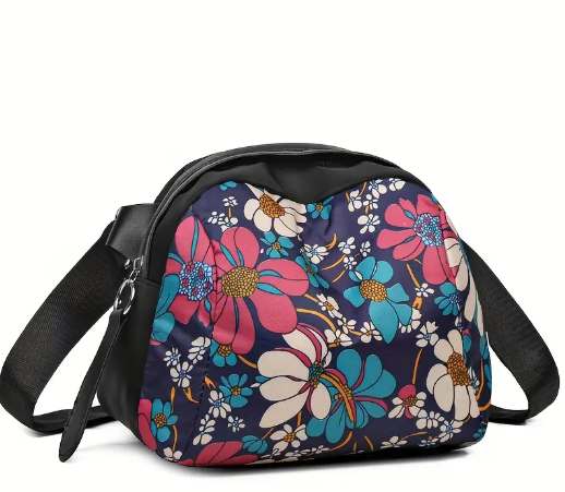 T❸❶🌸Bolso Cuadrado Neutro Elegante para Hombres y Mujeres - Bolso Mensajero de Nylon Ligero con Estampado Floral, Correa de Hombro Ajustable, Cierre de Cremallera y Forro de Poliéster Duradero