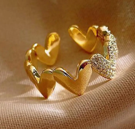 T❹❻🌹Anillo Ajustable de Corazón Abierto - Joyería Minimalista en Tono Dorado