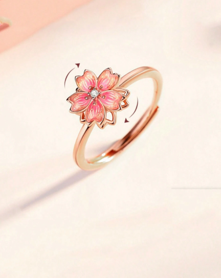 ❶❽🌟1 pieza Anillo con diseño de flor degradada rotatorio de moda, accesorio elegante para mujer