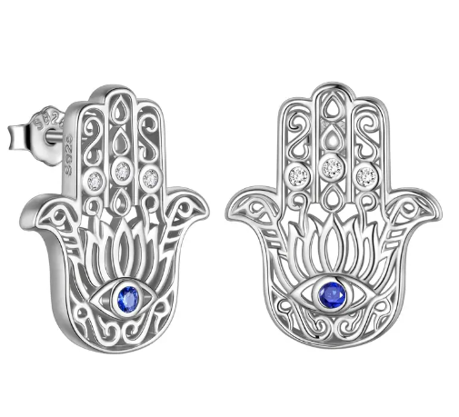 T❸⓿🌼LÁGRIMAS DE AURORA Plata Esterlina 925 Ojo Malvado Mano de Hamsa, Estilo Elegante Vintage, Circonita Sintética 3A, Plateado con Plata