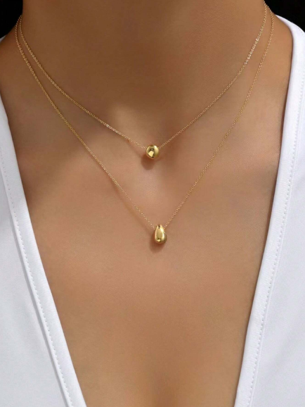 ❶❺🍄1 pieza Collar de acero inoxidable con diseño de nicho de doble capa con cuentas en forma de gota de agua, estilo minimalista para mujer