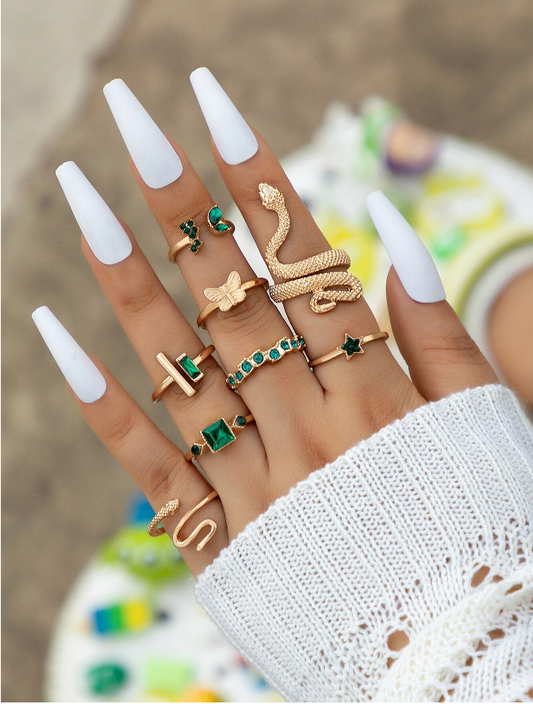 💚8 piezas Anillo con mariposa & con diseño de serpiente