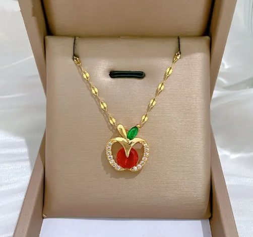 T❹❹🍂Pendiente de manzana de acero inoxidable elegante con zircónia sintética