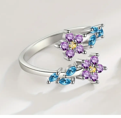 T❹❹🍂Anillo de flores elegante de plata S925 de 2,5 gramos para mujeres