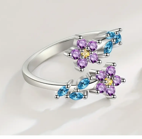 T❹❹🍂Anillo de flores elegante de plata S925 de 2,5 gramos para mujeres