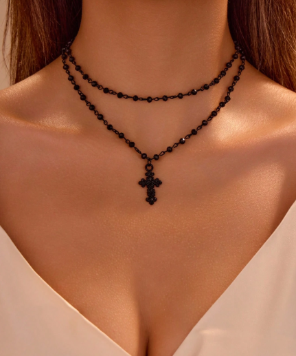 ❹❽🌻2 piezas Collares con colgante de cruz estilo gótico