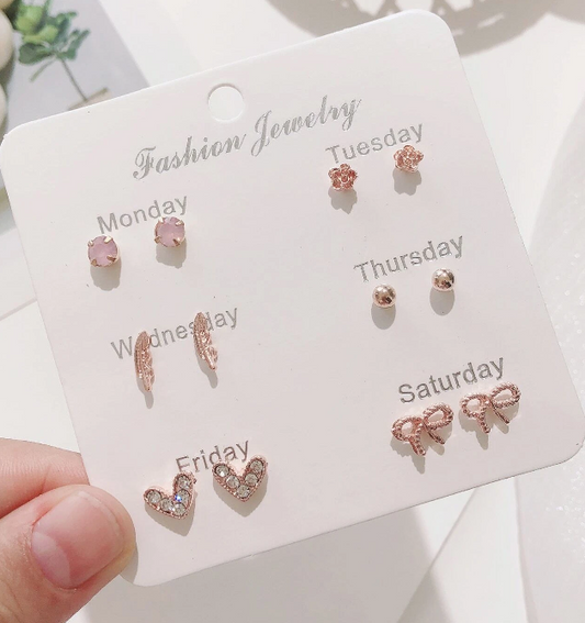 ❷🌸6 pares Pendientes de botón con diseño de diamante de imitación