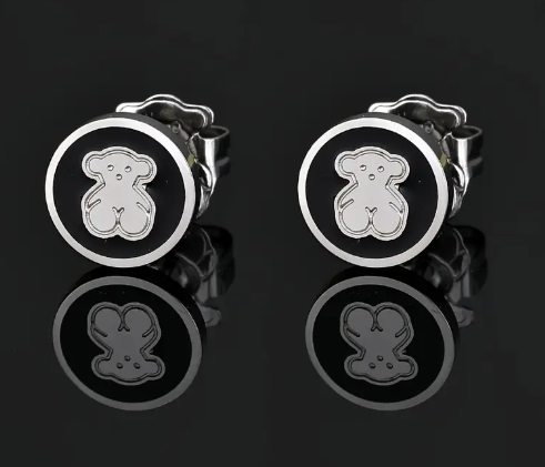 T❸⓿🌼1 Par de Pendientes Redondos de Oso 3D, Joyería de Oreja de Acupuntura de Resina Sintética Linda, Acero Inoxidable