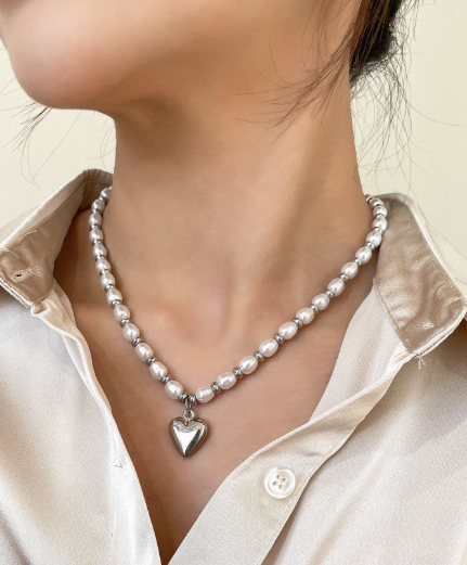 ❸❹🌻 Collar Con Colgante De Corazón Con Decoración De Perlas Falsas