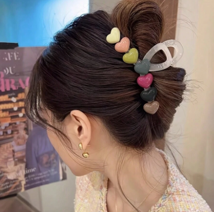 🍄 ❶❺❶❸🍁Encantador clip de garra para el cabello decorado con patrón de corazón grande