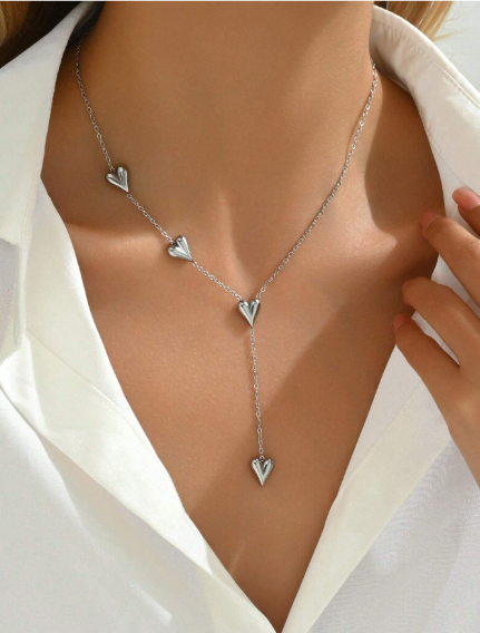 ❷❺🌷1 pieza Collar de acero inoxidable con baño de oro de 18 quilates con forma de corazón 3D