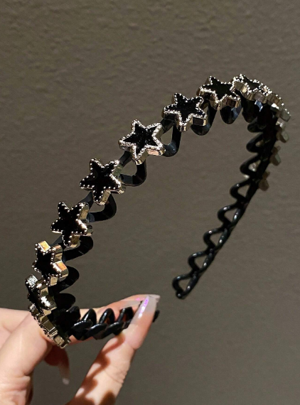 ❾☘️1 pieza Banda de pelo negro con estrella de cinco puntas para el manejo de flequillo. Tiara linda para mujeres