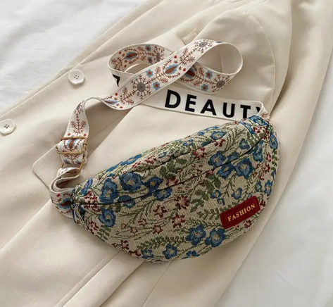 T❷❽💐1pieza Moda Fresca Lona Primavera Verano Nicho Vintage Ancho Bolso de Hombro de Cien Dumplings - Color Mezclado