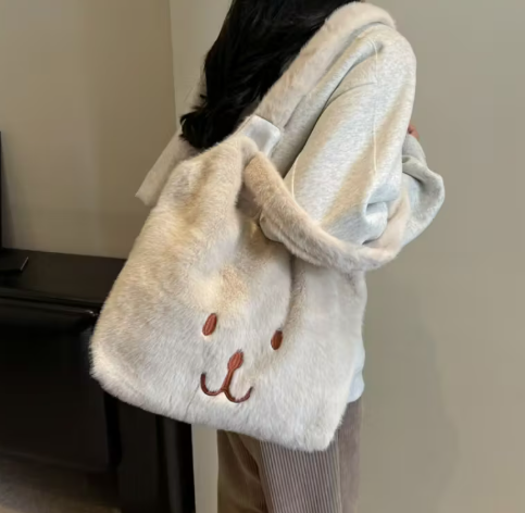 T❺❹🍂1 ud. Bolso tote de felpa lindo para mujer - Bolso de hombro suave de poliéster con adorable diseño de dibujos animados