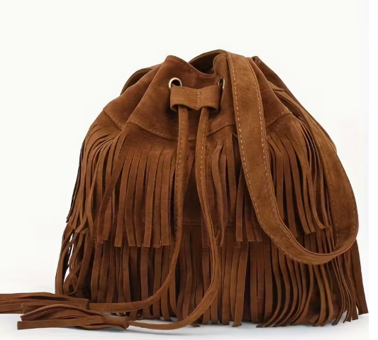 T❺⓿💥Bolso estilo vintage con borlas, bolso cruzado con cordón