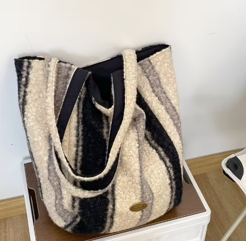 T❺❺🍄Bolsa Tote Vintage a Rayas para Mujer, Bolso de Hombro de Gran Capacidad