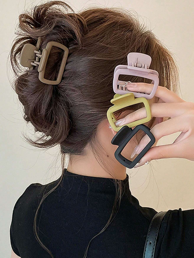 💚🍒4 piezas de pinzas para el cabello cuadradas de plástico livianas para mujeres en negro, marrón, verde y rosa