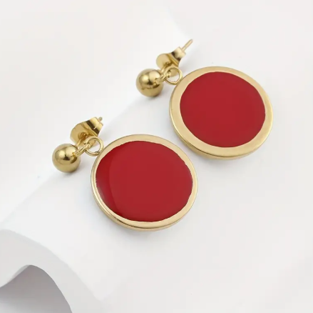 T❹❻🌹Pendientes Colgantes de Esmalte Colorido Redondo