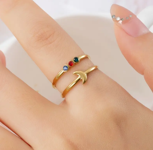 T❹❻🌹Anillo Abierto de Acero Inoxidable para Mujer con Estrella y Luna