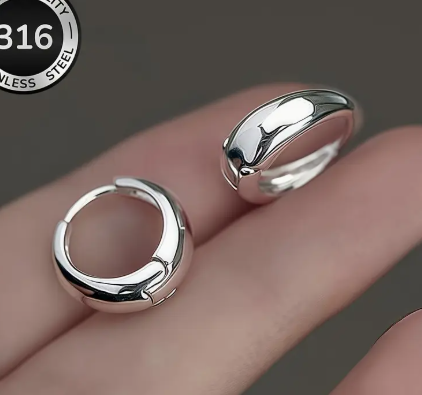 T❹❻🌹Arete de aro francés de acero inoxidable hipoalergénico, bañado en oro 18K