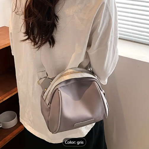T❸❶🌸1pc Bolso Mensajero de Nailon para Mujer, Bolso de Hombro Casual de Color Sólido con Cierre de Cremallera, Forrado en Poliéster, Lavable a Mano