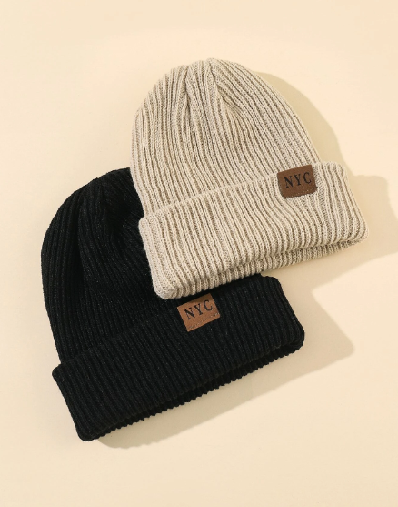 ❶❸🍁 Beanie casual con parche de letra y etiqueta, 1 piezas