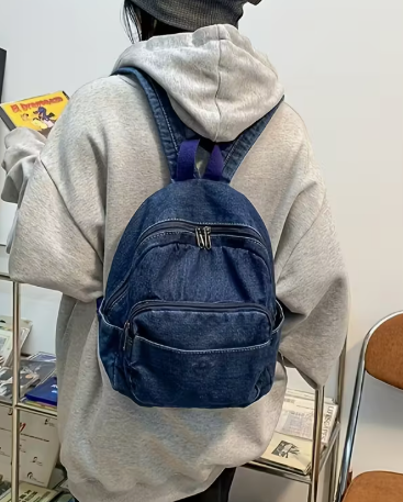 T❺❹🍂Moqueta Vintage para Mujer - Azul y Poliéster Softshell con Múltiples Bolsillos