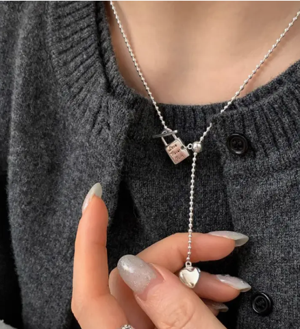 T❺❸💫1pc Collar con Colgante de Corazón Ajustable y Llavero