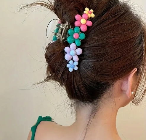 T❷❾🏵️1pc Pinza para el Cabello de Flores Coloridas - Dulce Y2K Tamaño Grande, Accesorio de Cabello de Estilo Vintage para Mujeres, Material Plástico, Perfecto para Moños y Recogidos