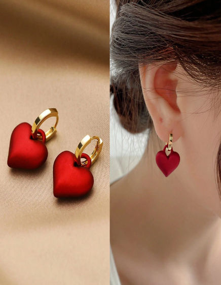 ❶❻💥❶❹⭐Nuevos Pendientes De Corazón Rojo En Forma De Corazón Para Mujeres