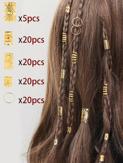 ❷⓿☀️85 piezas Anillos trenzados para el cabello con elementos mixtos dorados