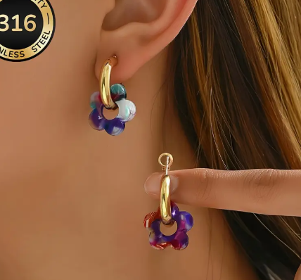 T❹❻🌹Arete de Aro Floral Chapado en Oro KC Hipoalergénico para Mujer