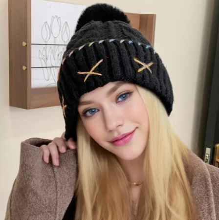 T❺❷🌻Gorro de invierno acogedor con pompon