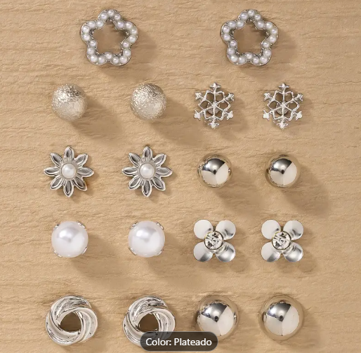 T❸❾🍀Un conjunto de 9 pares de pendientes de imitación de perla de moda
