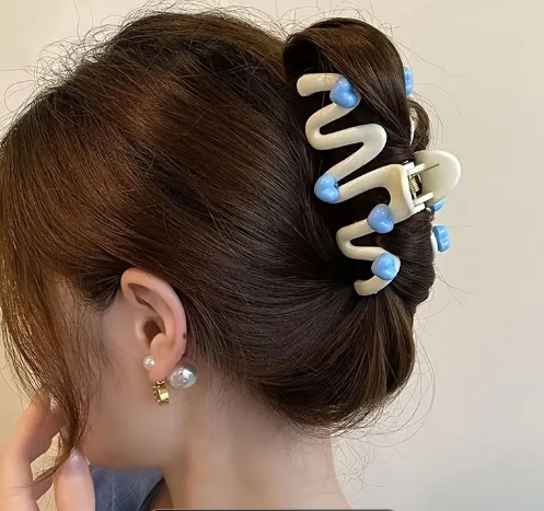 T❸❸💫 piezas de pinzas de pelo de onda azul con corazón de crema de verano