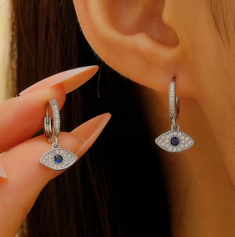 T❺❶🌻1 Par de Pendientes de Anillo de Ojo Malo Estilo para Mujeres