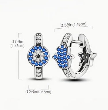 T❺❶🌻1 Par de Pendientes Creativos Ojo del Diablo y Palma Azul