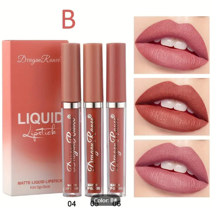 𝙏❶❽🌟Conjunto de 3 labiales líquidos DragonRanee, tinte labial mate de larga duración, antiadherente, resistente al agua, acabado aterciopelado