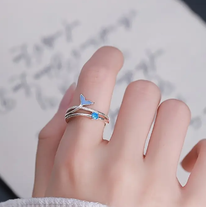 T❹❻🌹Anillo de Cola de Delfín Ajustable con Circonita Sintética