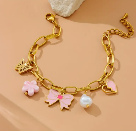 T❹❾💥Pulsera de acero inoxidable 304 para mujeres, estilo elegante y dulce