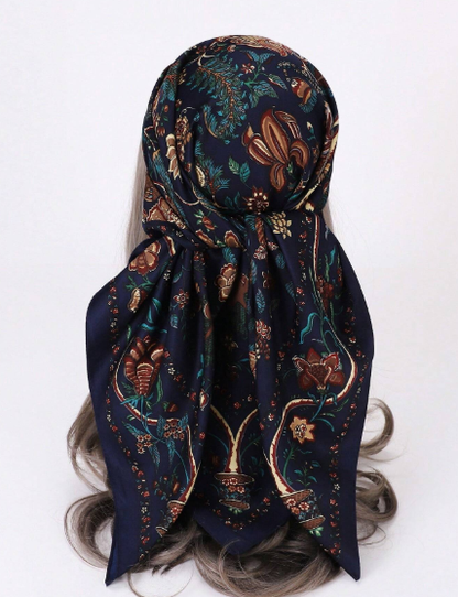 🌻❹❽1 pieza Pañuelo para la cabeza con estampado floral de imitación de seda de satén