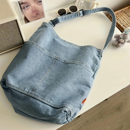 T❹❺🦋bolso de Hombro de Mezclilla Suave Vintage para Hombre