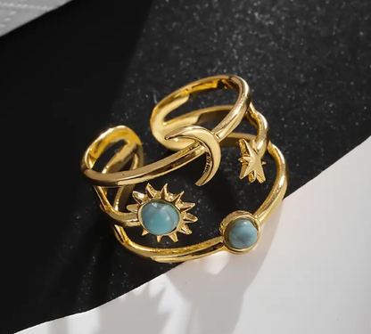 T❹❹🍂1pc Anillo Ajustable de Acero Inoxidable con Tono Dorado