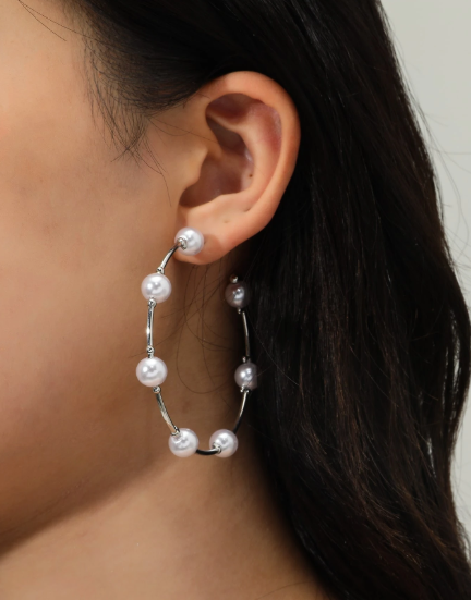 ❹❽🌻Aretes De Argolla Con Decoración De Imitación De Perlas