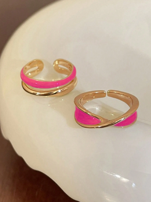 🌹2 Piezas Conjunto De Anillos Simples Y Dulces De Aleación Para Mujer